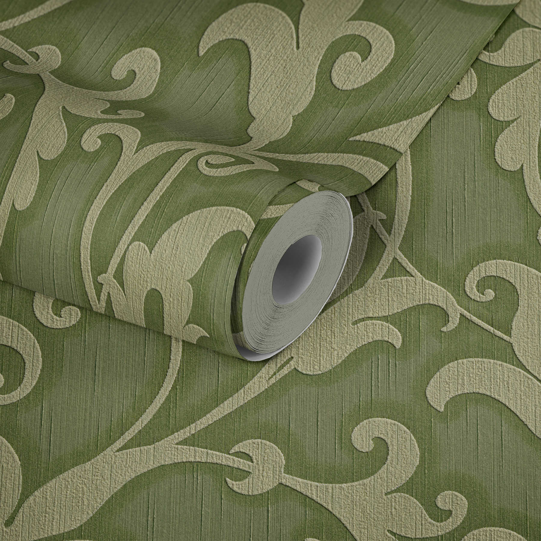             Vliestapete mit 3D Ornamentmuster & Strukturdesign – Grün, Metallic
        