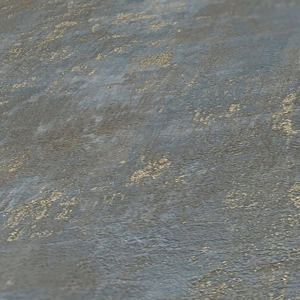 Tapete in Rostoptik mit metallischen Akzenten – Braun, Blau, Gold