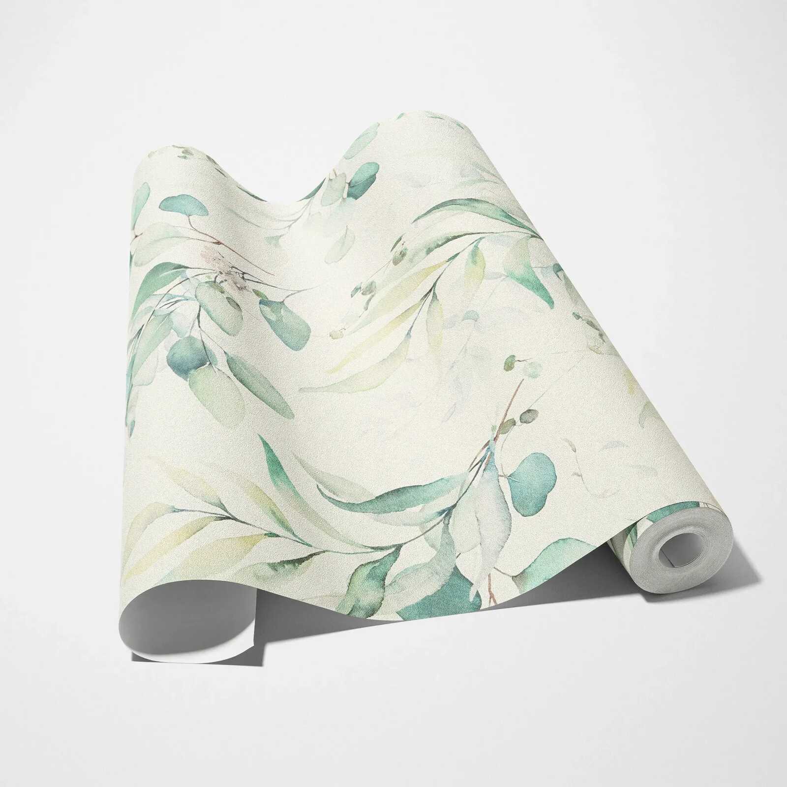             Vliestapete mit Aquarell Blättermuster im Wassermal-Stil – Creme, Grün
        