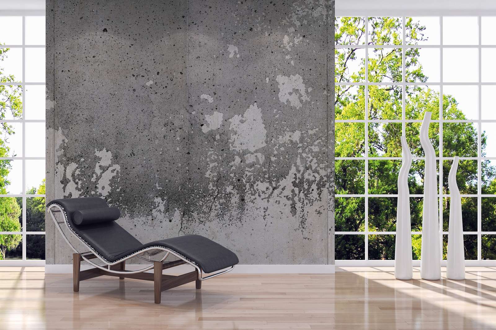             Fototapete Betonwand mit 3D Effekt im Used Look – Grau
        