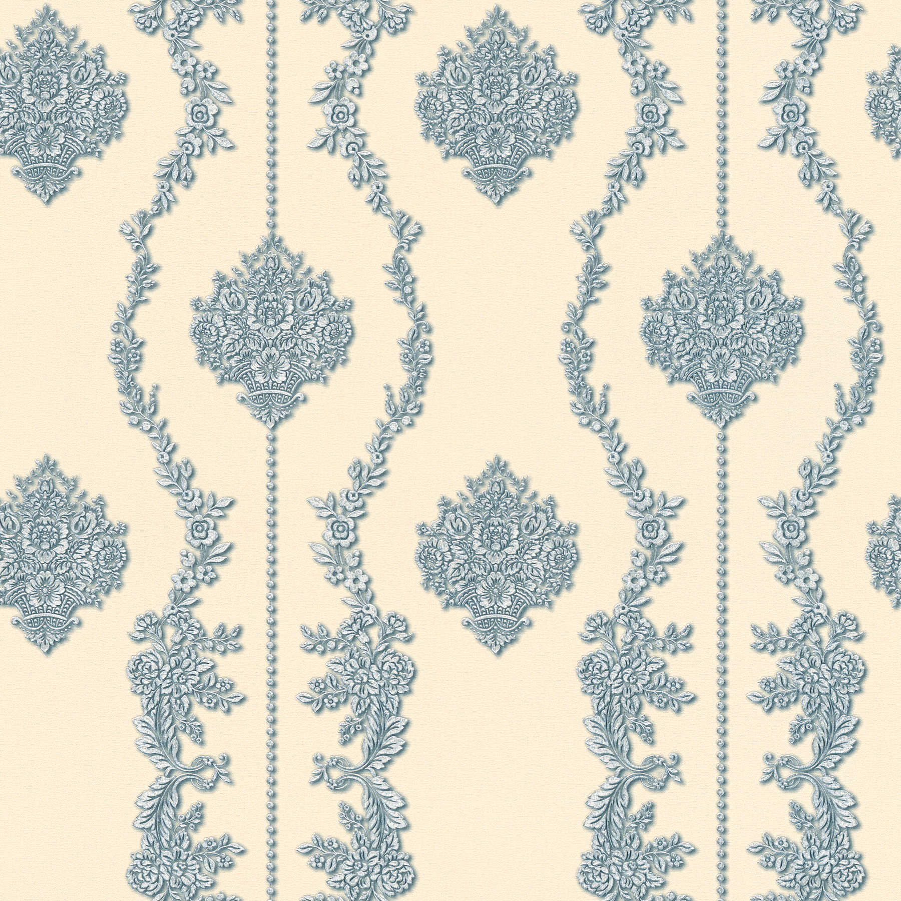         Vliesbehang zilveren ornamenten met bloemdecor - beige
    