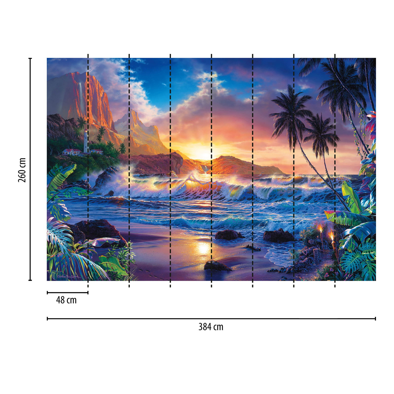 Stampa Su Tela Grande Crepuscolo E Palma | Quadro Paesaggio Marino 60x90 Cm | Decorazione Da Parete Per Soggiorno, Camera Da Letto, Ufficio | Tela Tesa Con Cornice
