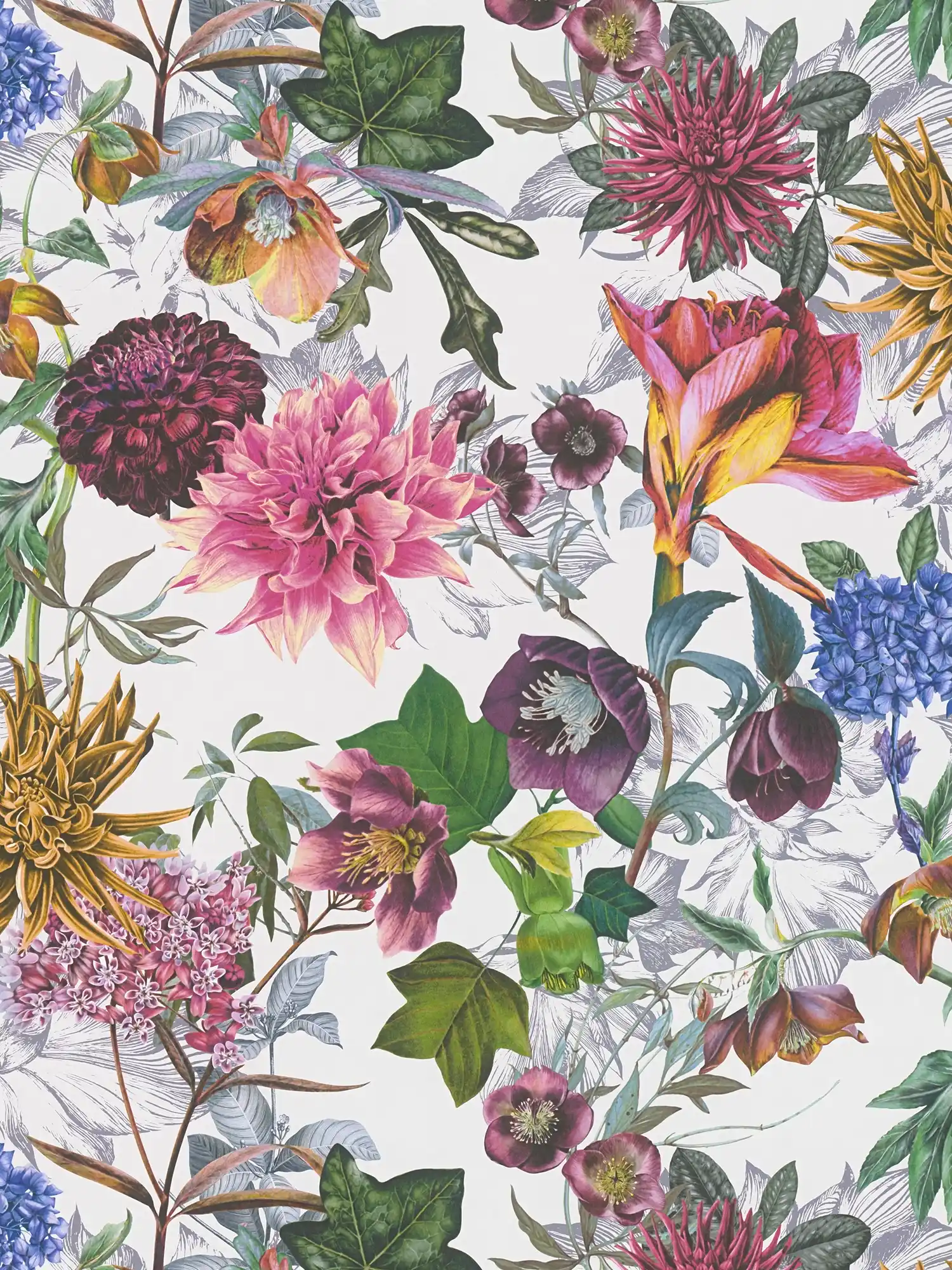         Floral wallpaper colourful with floral pattern - pink, green, yellow
    