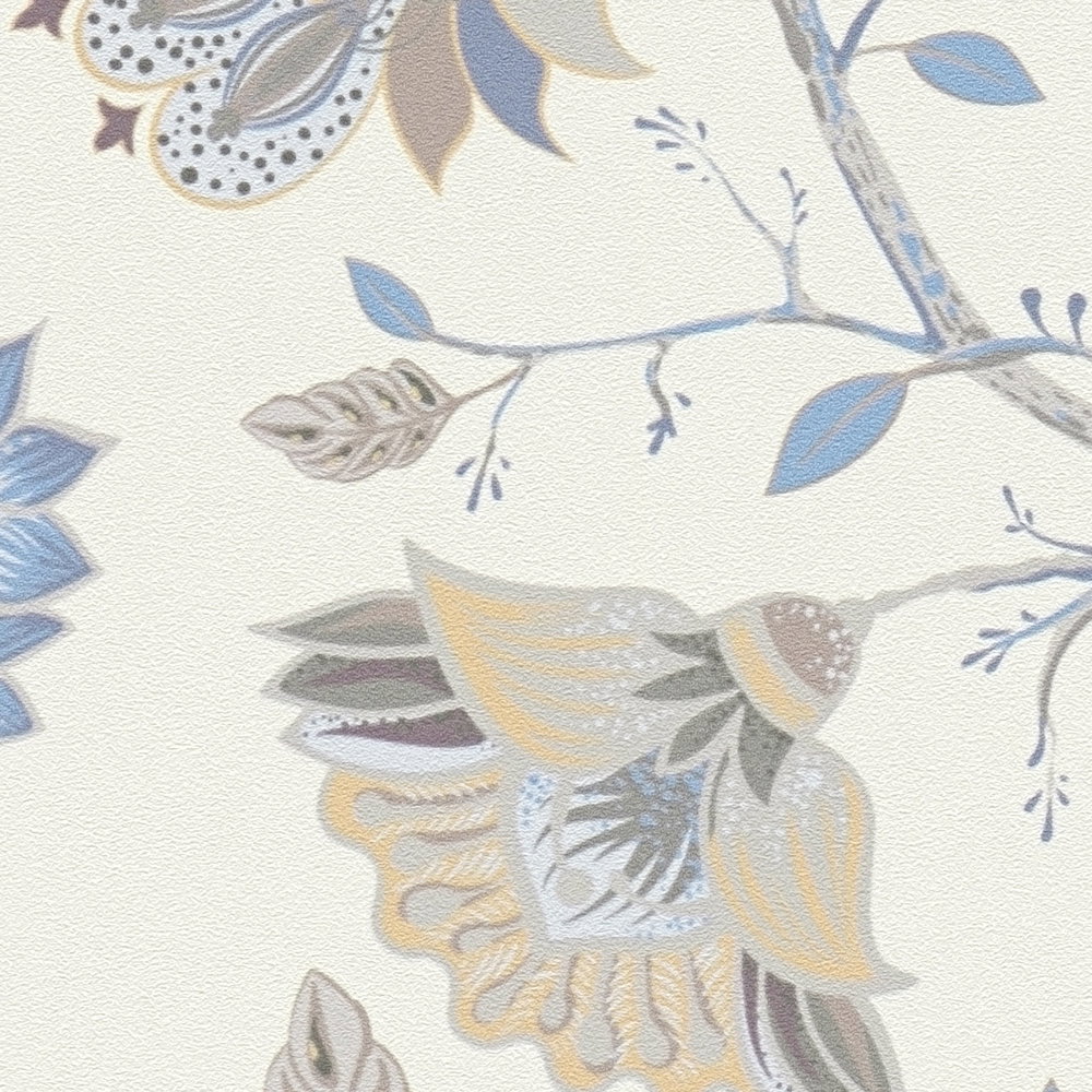             Vliestapete mit floralem Muster - Blau, Creme, Grau
        