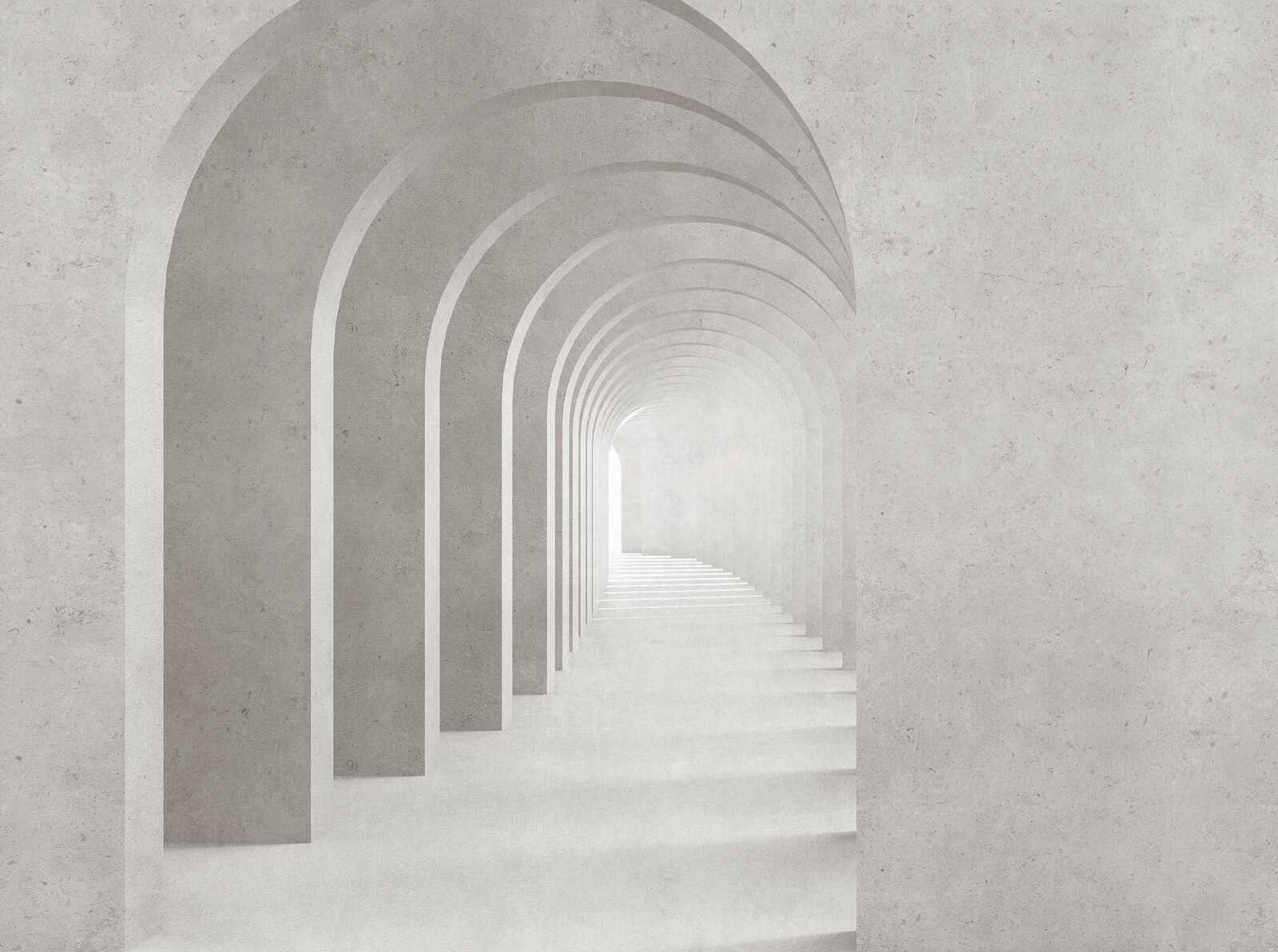 3D Architektur Fototapete mit endlosen Bögen und Treppen mit dynamischer Tiefenwirkung als Vliestapete – Grau, Weiß