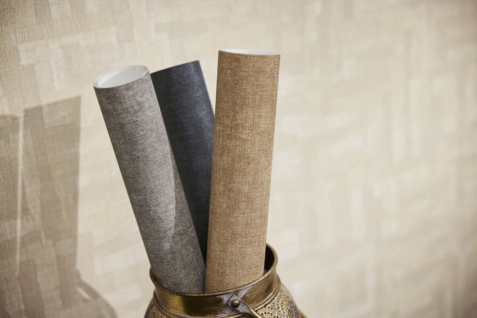 rug rolls, fabric rolls, textile sample, woven fabric, neutral tones