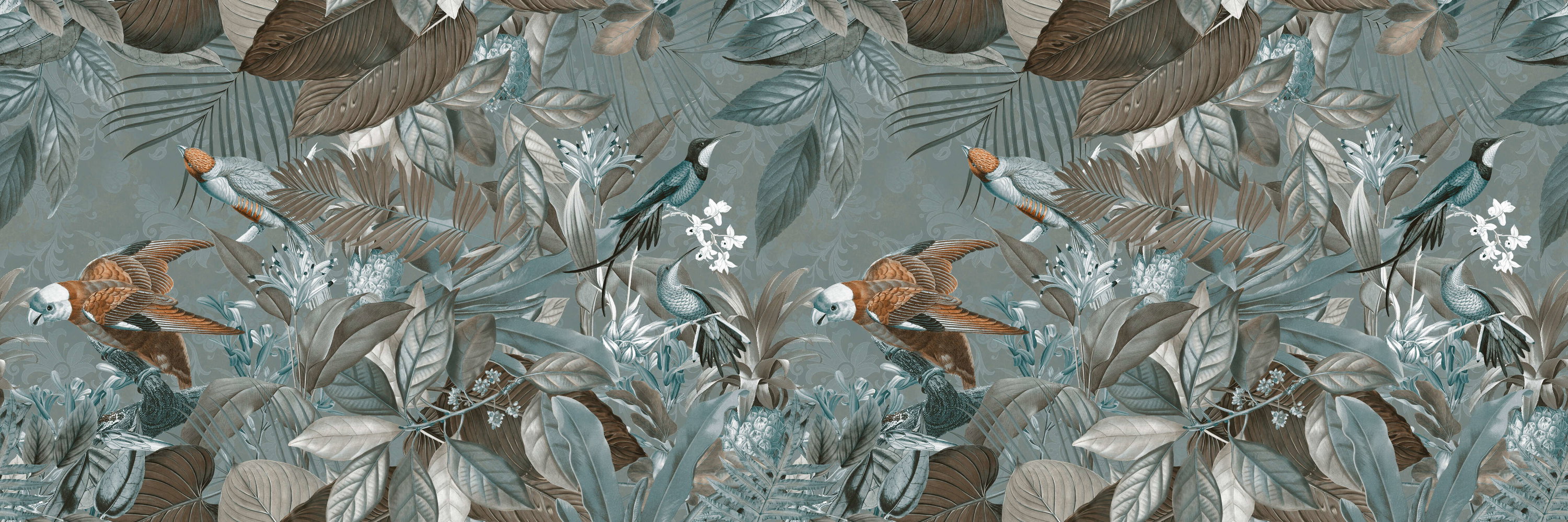 drucktapete, wandtapete, dschungelmotivi, tropische flora, tierwelt-muster