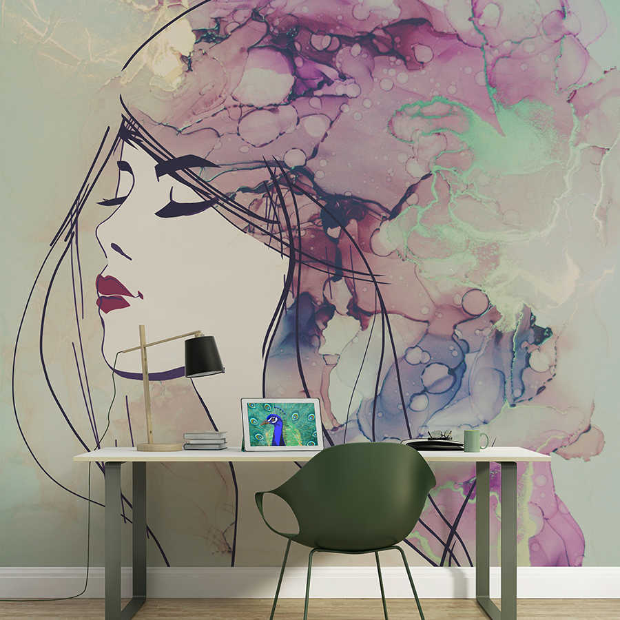 Wandbild, Gesicht, Abstract, Aquarell, Muster