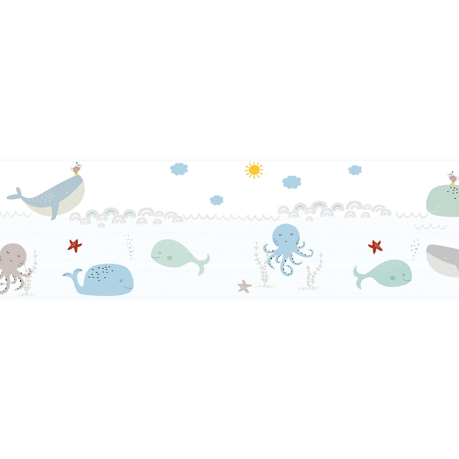         Kinderkamer Border "Loving Sea Creatures" voor baby's - Groen, Blauw, Wit
    