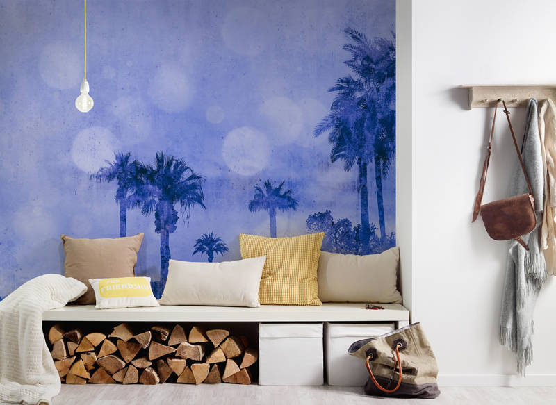             Fototapete Palmen Aquarell mit Strukturmuster – Blau, Violett
        