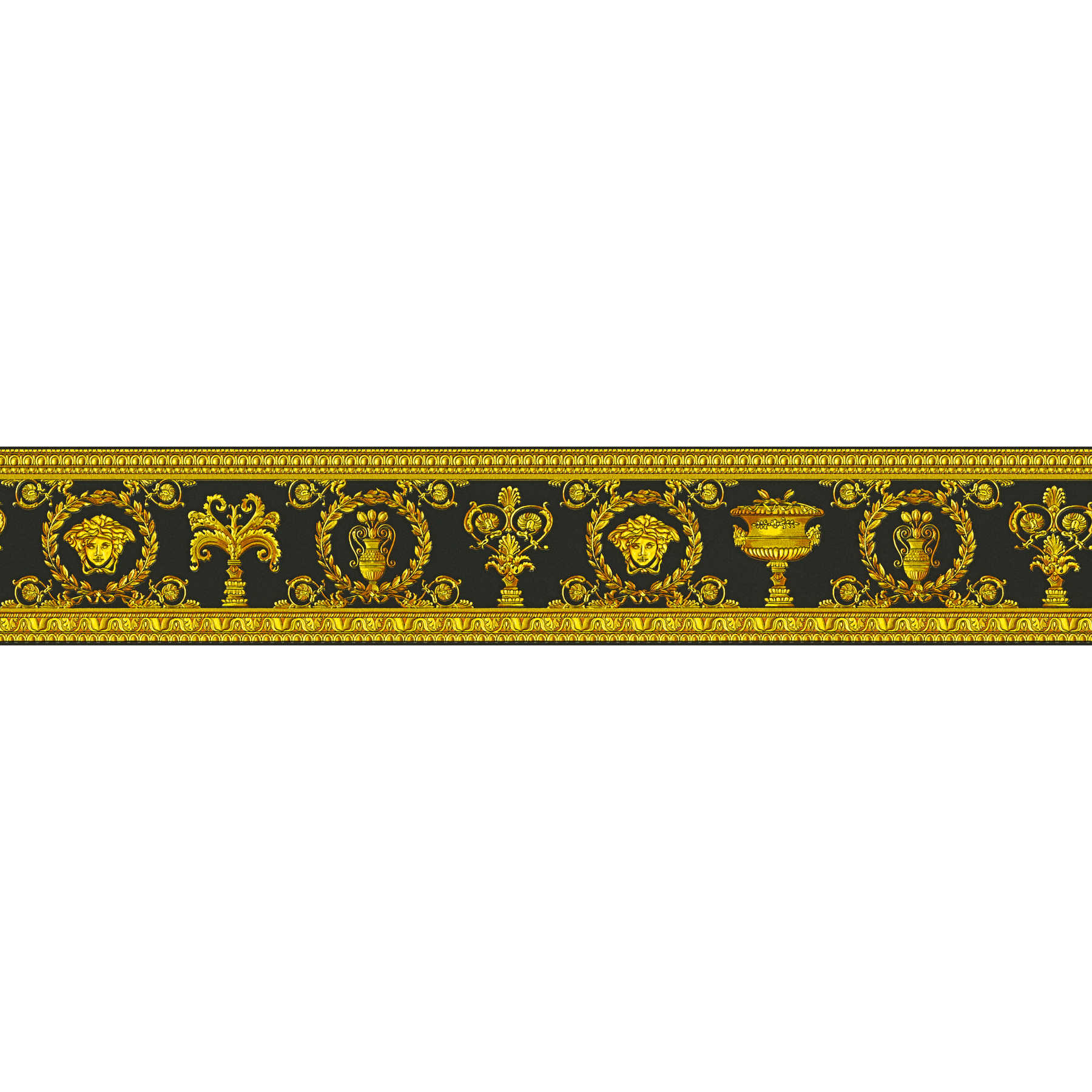 VERSACE Tapetenbordüre mit Barock Design – Metallic, Schwarz