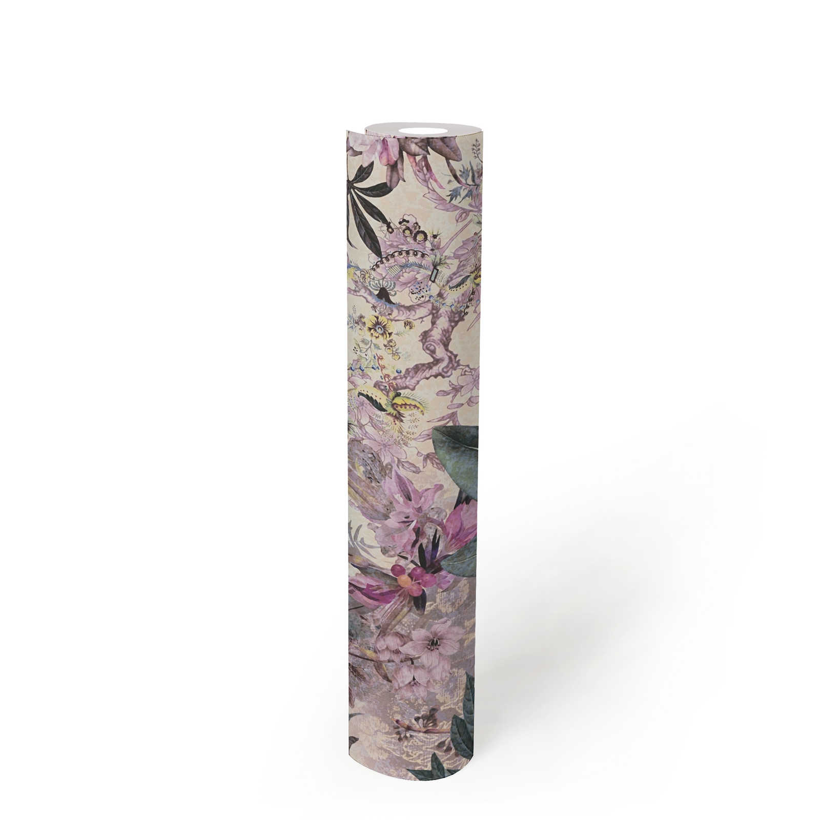             Blumentapete moderner Kolonialstil – Rosa, Grün
        