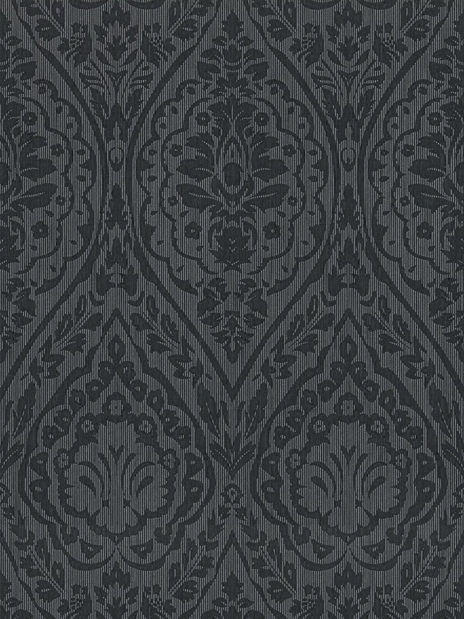         papier peint en papier ornementaux floraux de haute qualité avec du Textile véritable dans le style colonial - Gris, noir
    