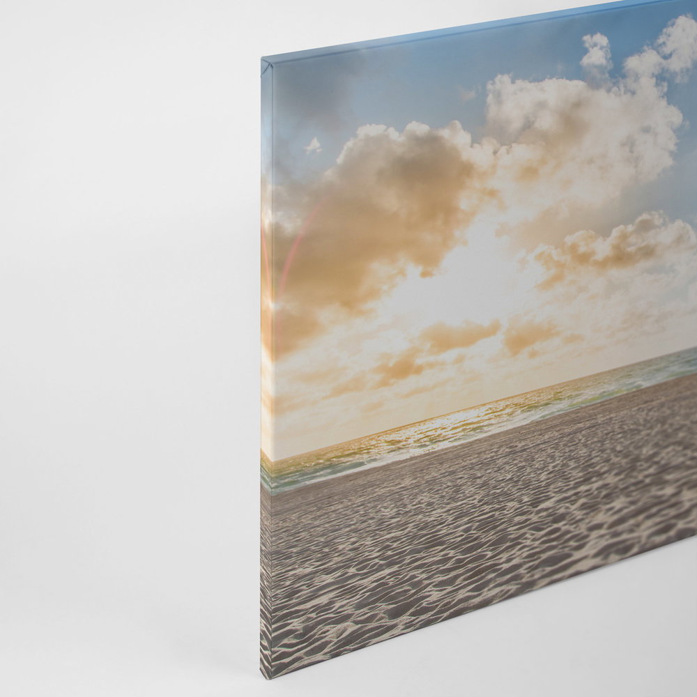             Leinwand mit Strandkorb bei Sonnenaufgang – 0,90 m x 0,60 m
        