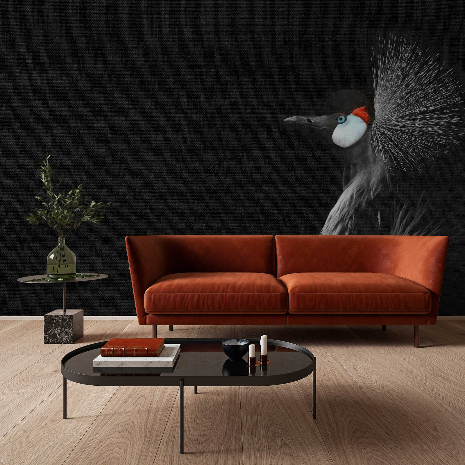Sofa, Roter Samt, Wohnzimmer, Couchtisch, Wandbild