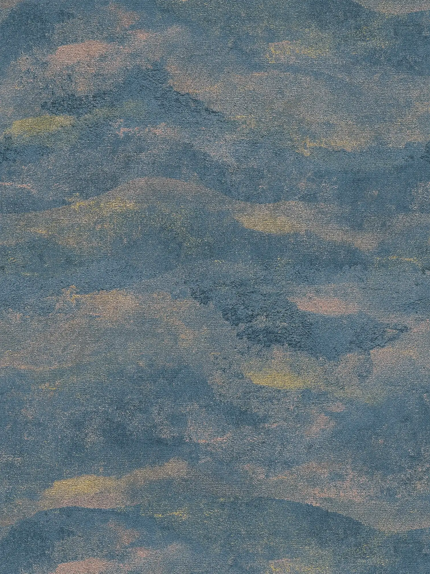         Moderne Vliestapete mit abstraktem Wellenmuster, leicht glänzend und ebenmäßige Struktur – Blau, Dunkelblau, Gold
    