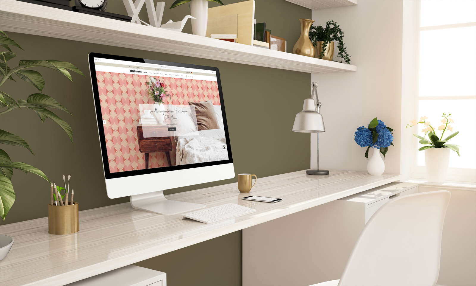 computer, monitor, desk setup, home office, decor
