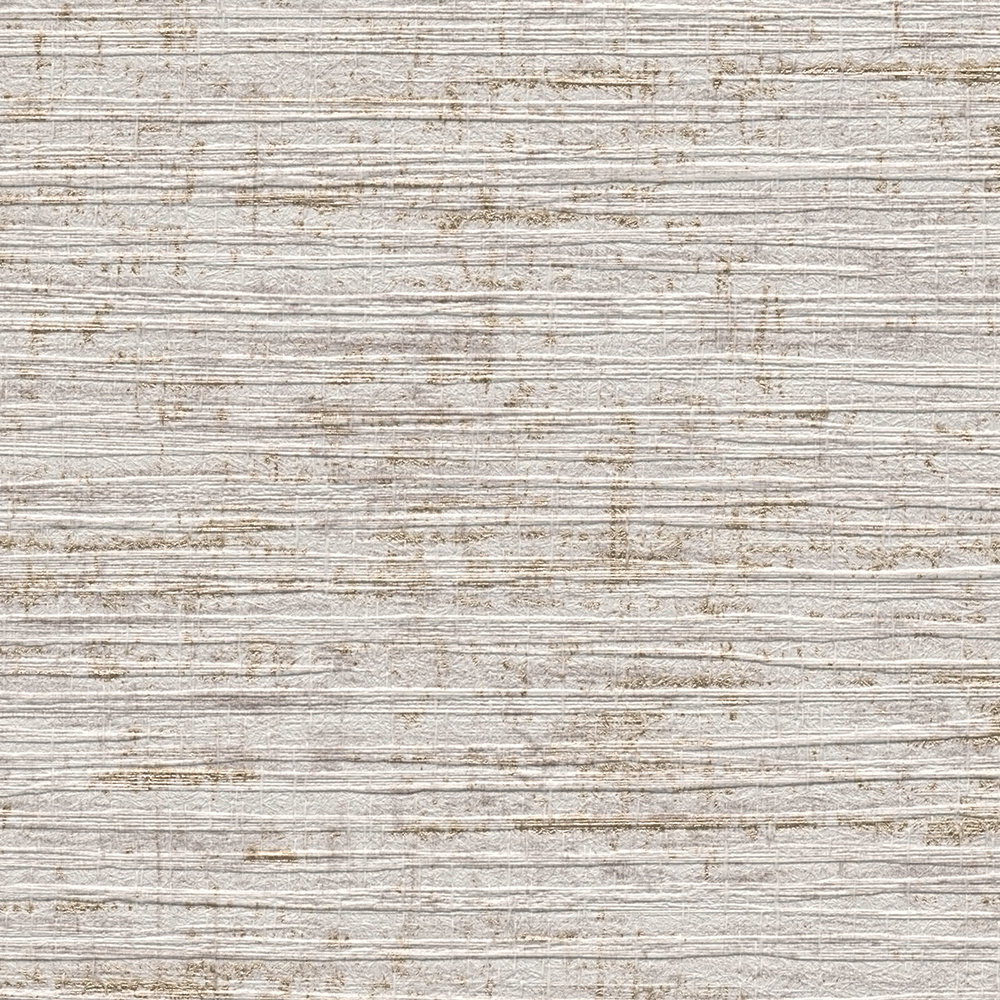             Melierte Tapete mit textilem Prägemuster – Beige, Grau, Metallic
        