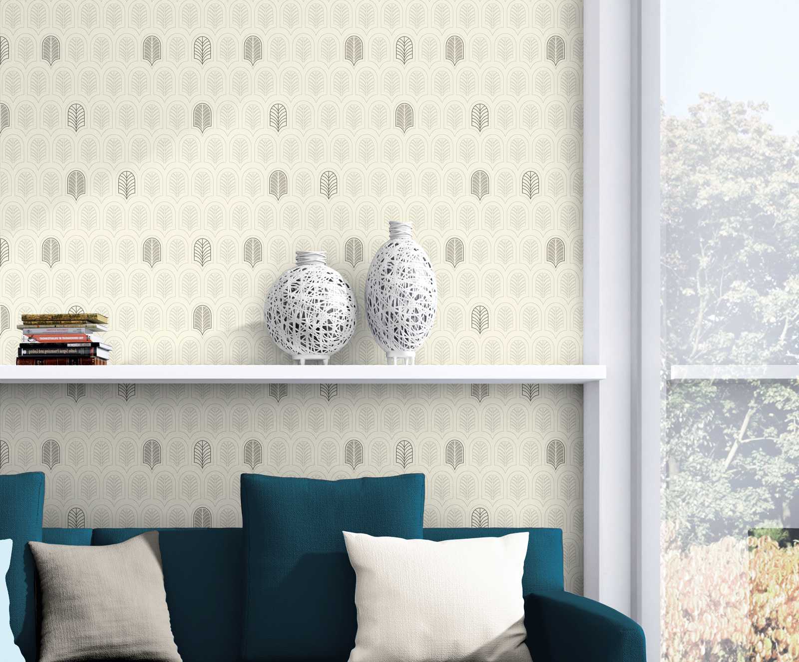             Tapete Art Déco mit Metallic & Glitzer-Akzenten – Taupe, Anthrazit, Beige
        