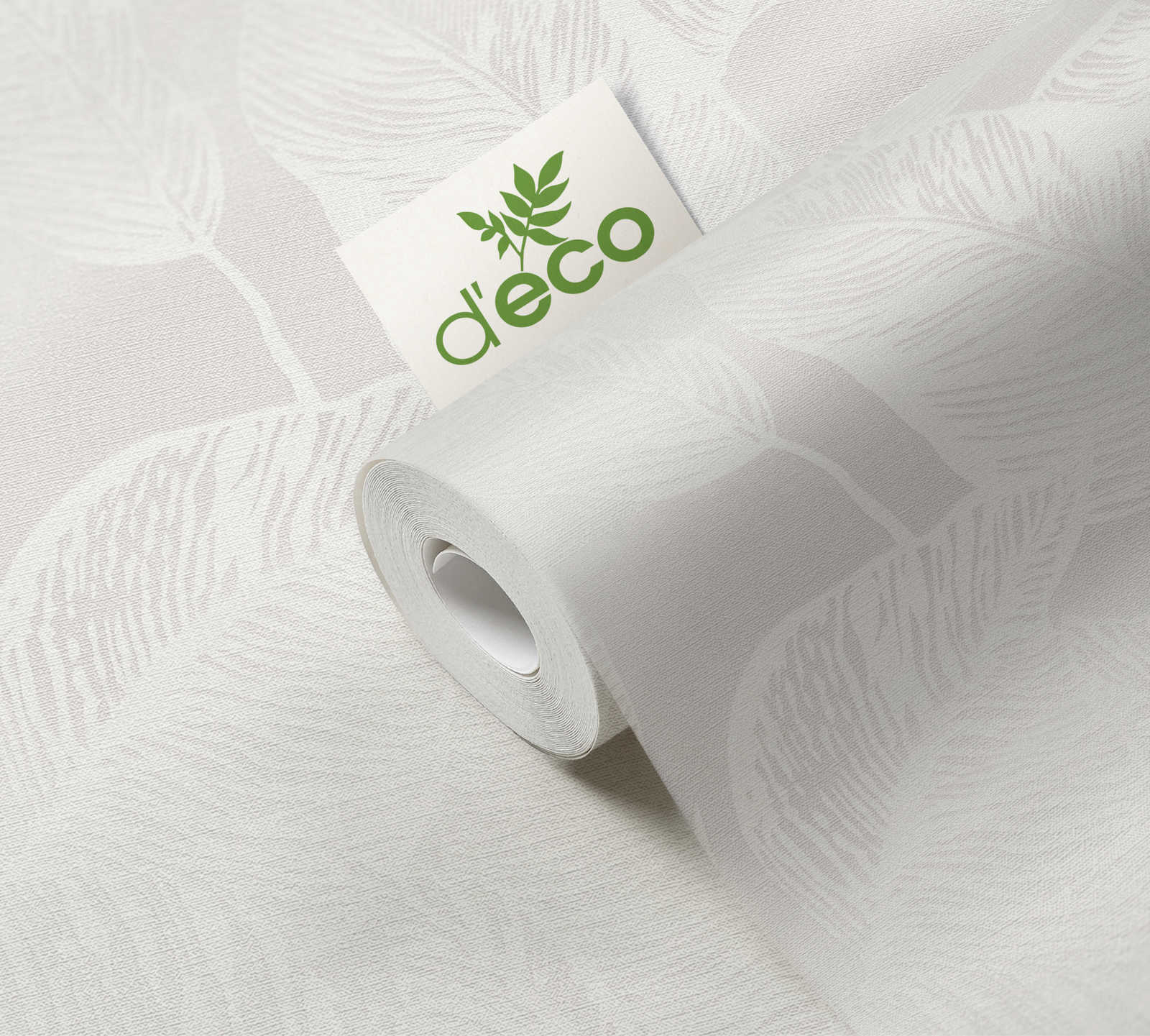             Vliesbehang met bladeren PVC-vrij - wit, grijs
        