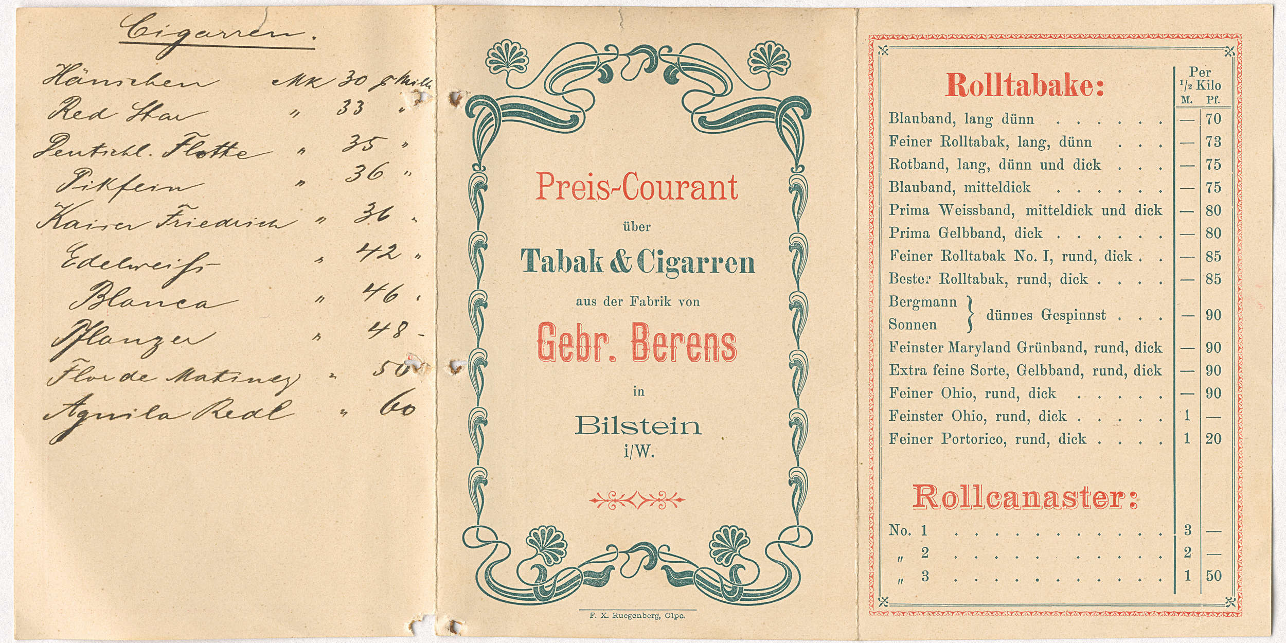             Vliestapete im Vintage Flair – Fototapete mit Tabak-Karte im Retro Design – Beige, Rot, Grün
        