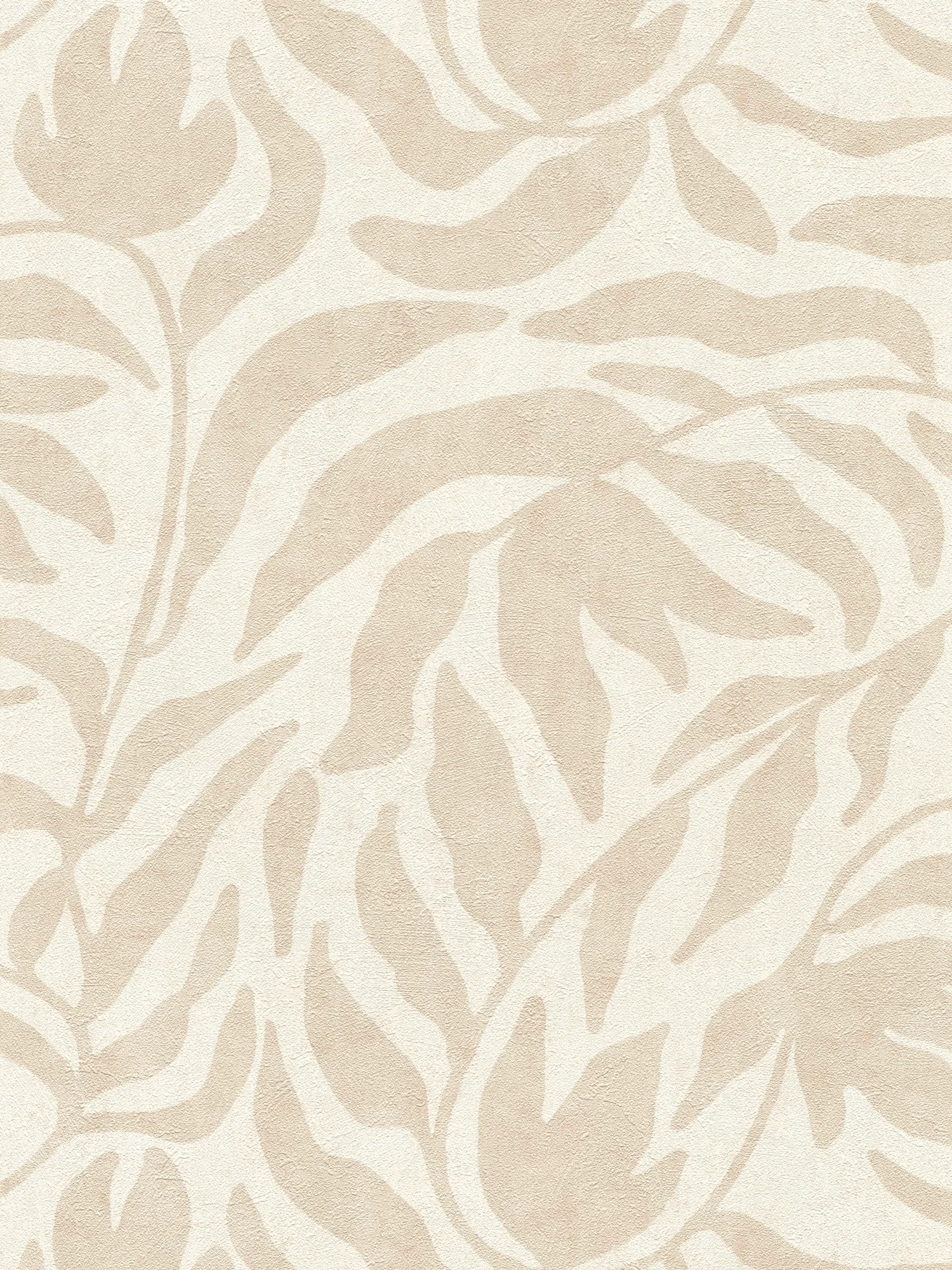 Blattornament Vliestapete mit zarter Struktur und mattem Finish – Beige, Beige, Creme