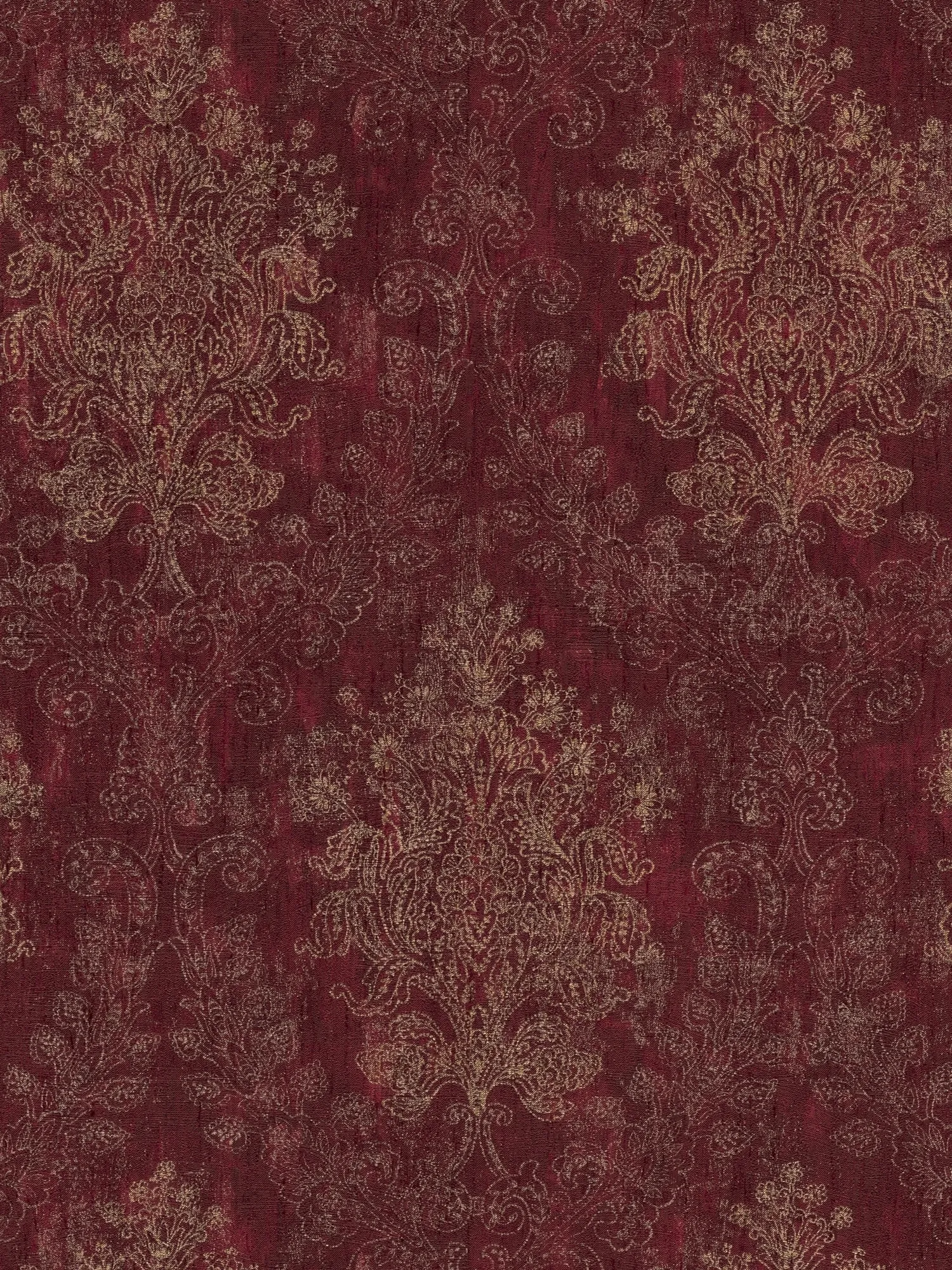 Stilvolle Ornament-Vliestapete mit texturierter Tiefenwirkung glänzend - Rot, Metallic