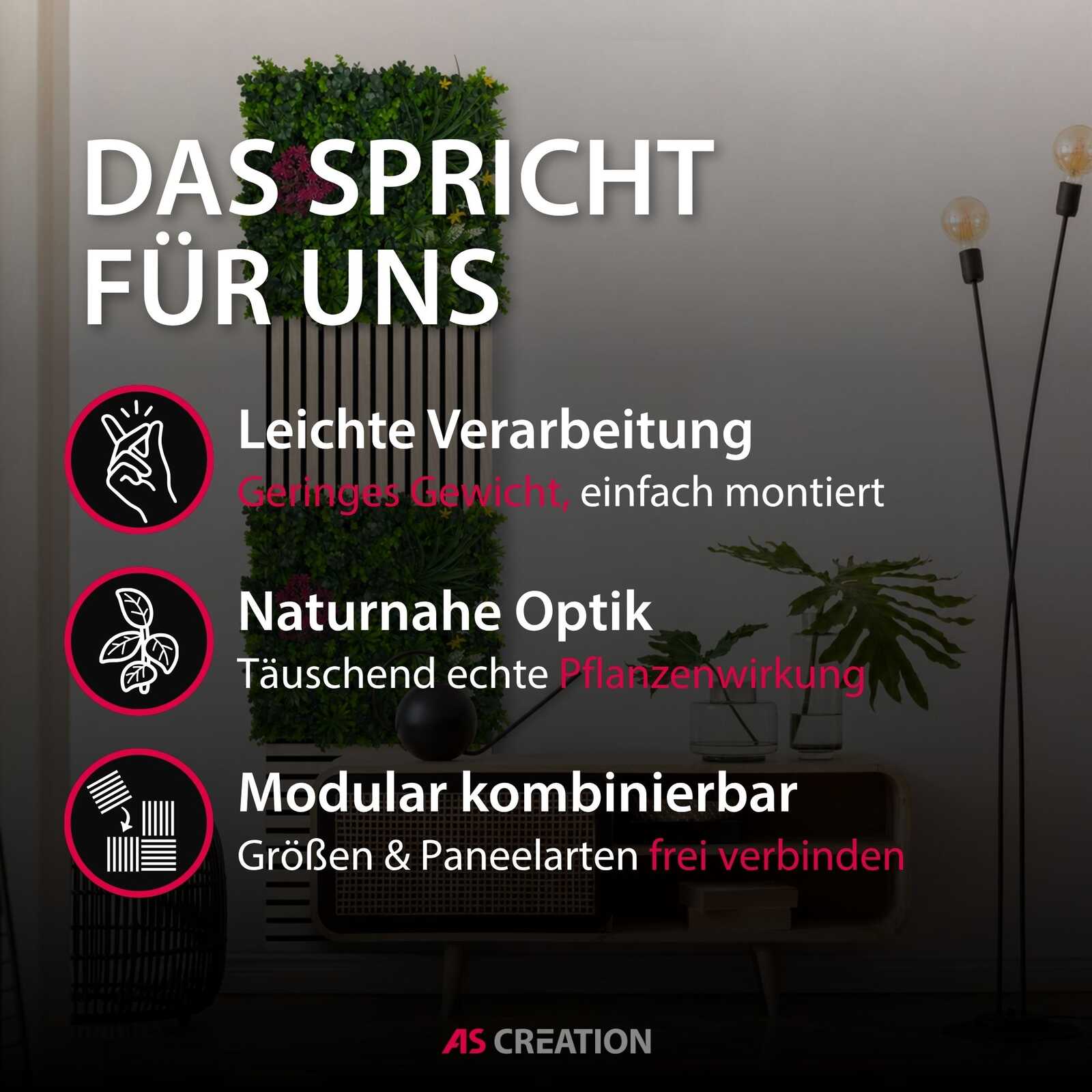 Pflanze, Pflanzenwand, Lampe, Wohnzimmer, Dekoration