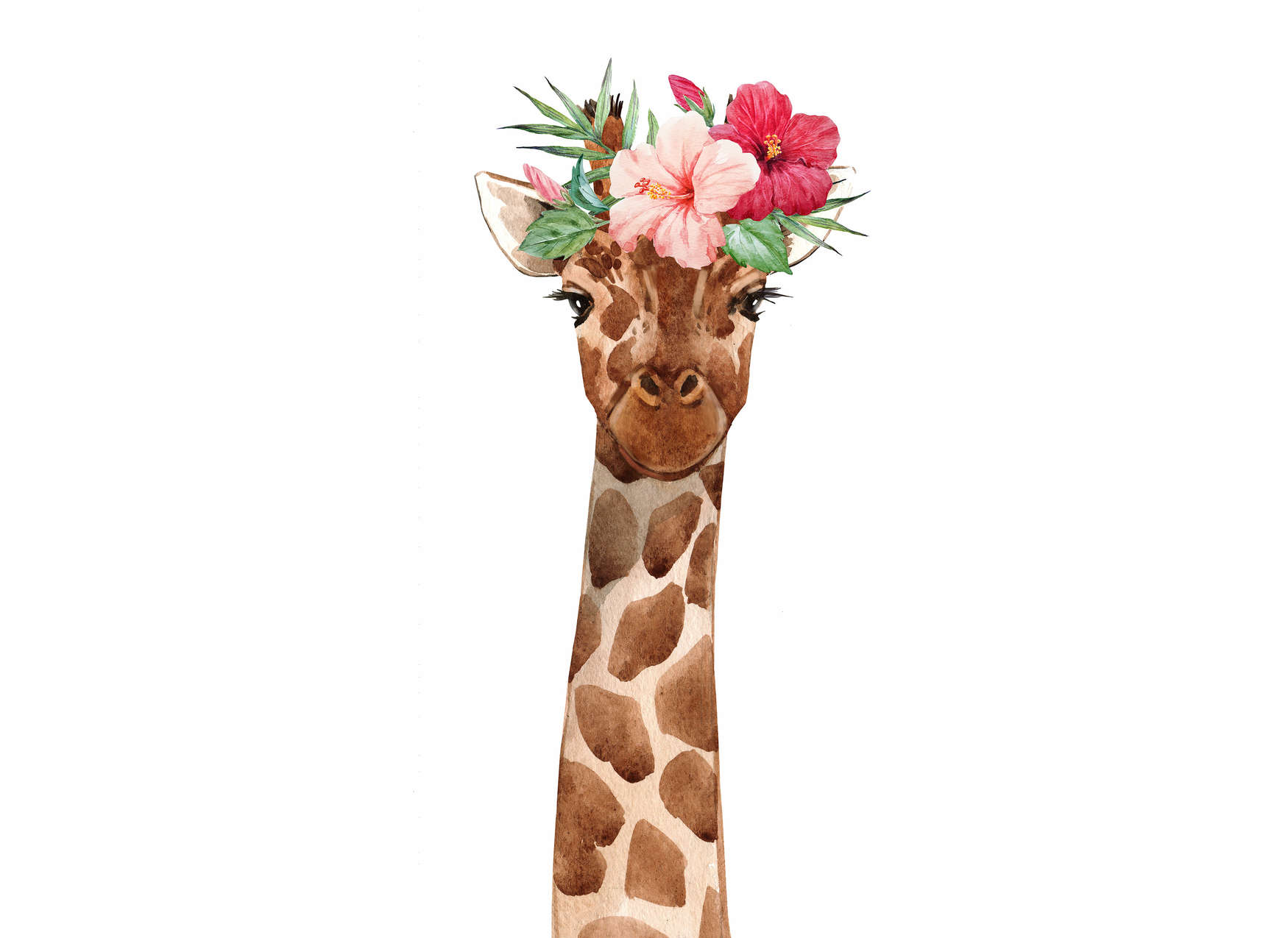 Giraffe, Giraffe Illustration, Blumenkranz, Tierbild, Florale Kopfbedeckung