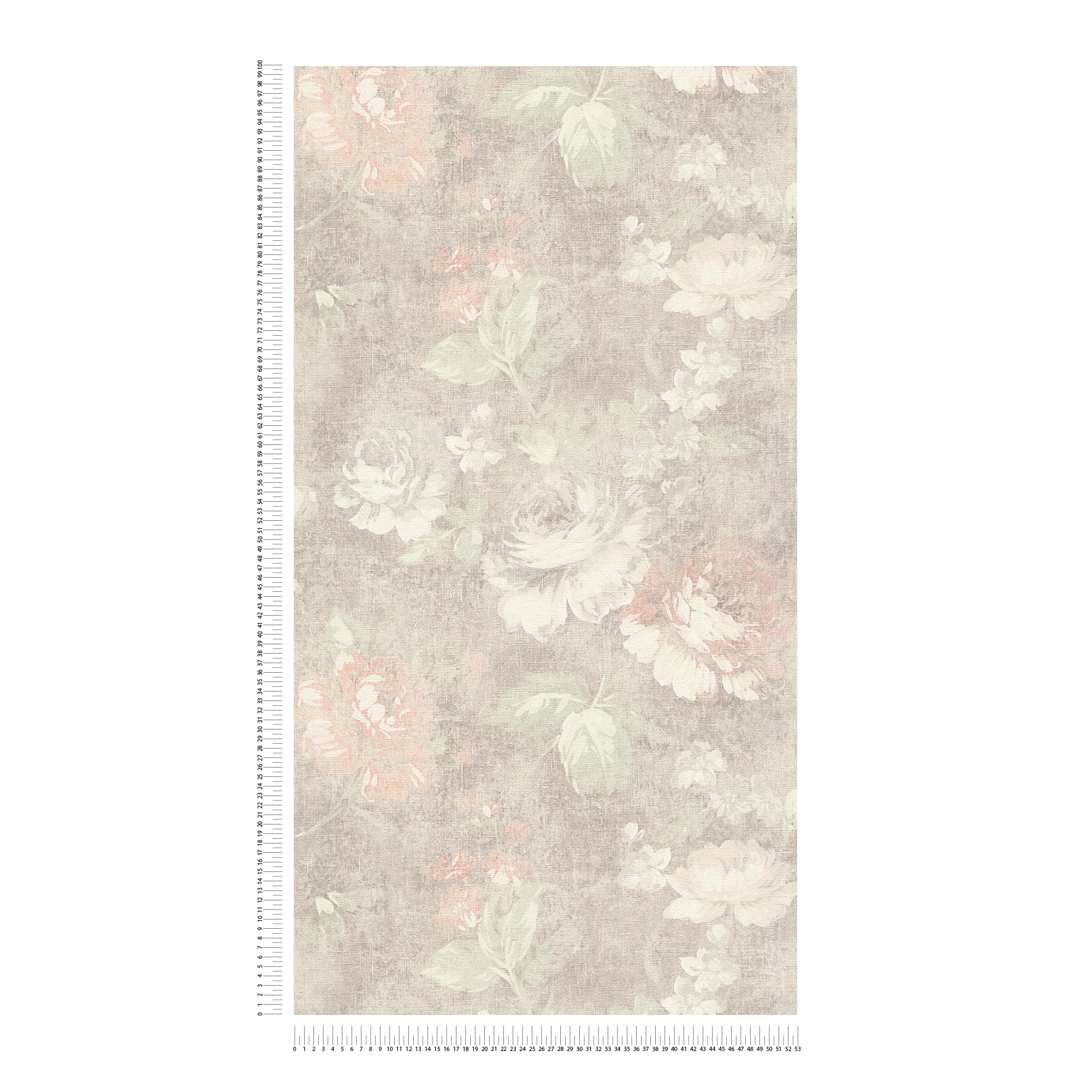 Natürliche Blumen Tapete Vintage &amp; Leinenoptik – Braun, Creme, Rot