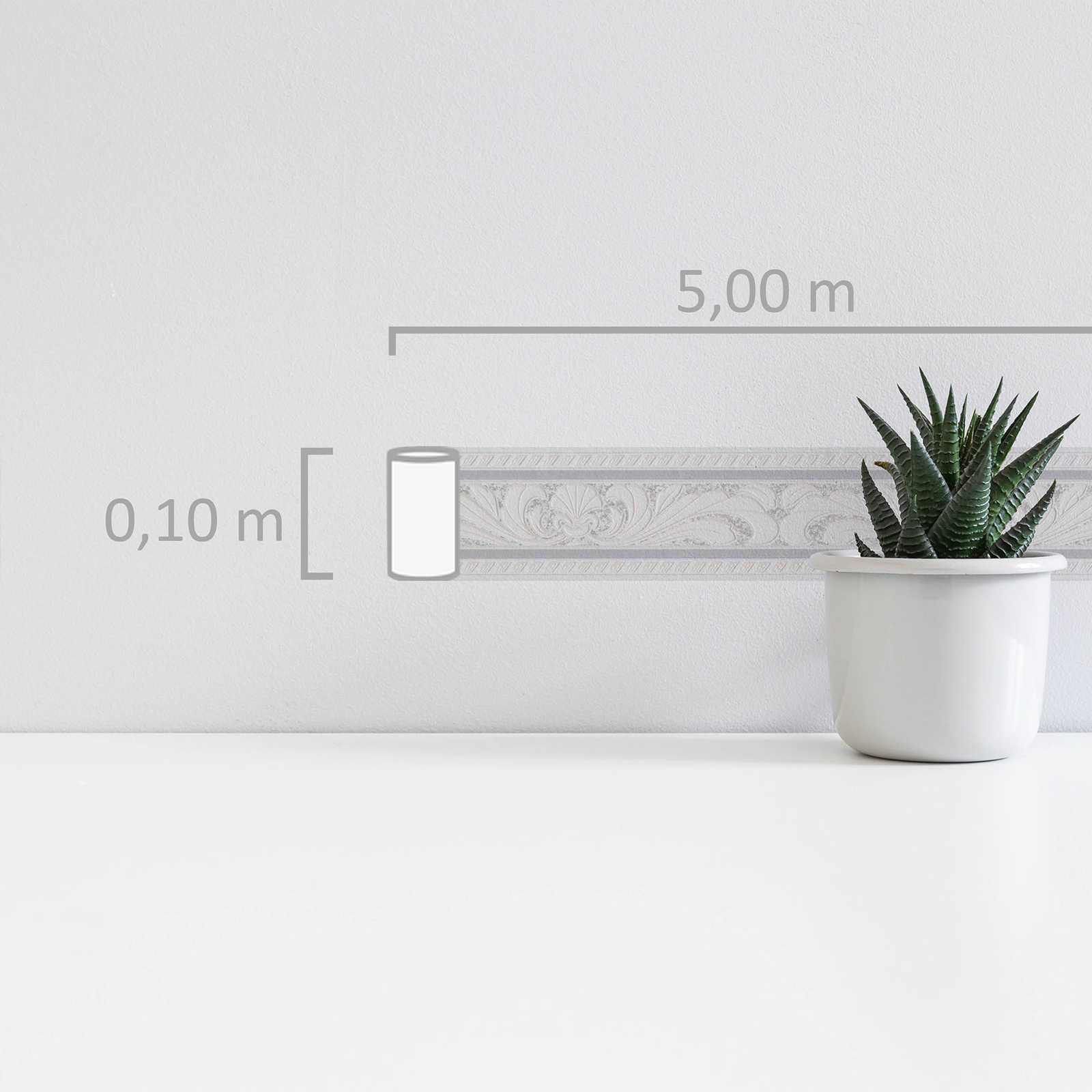             Behangrand met classicistisch design - crème, wit
        