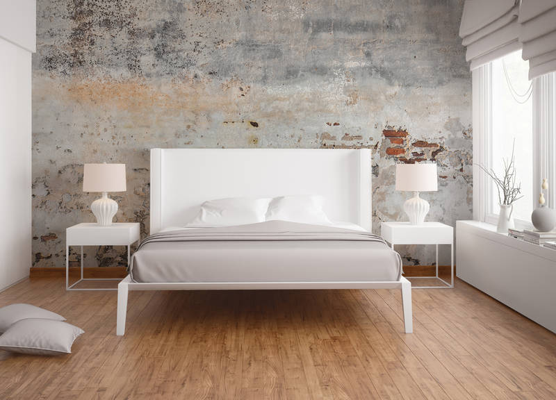             Fototapete alte & verputzte Ziegelsteinmauer – Grau, Braun
        