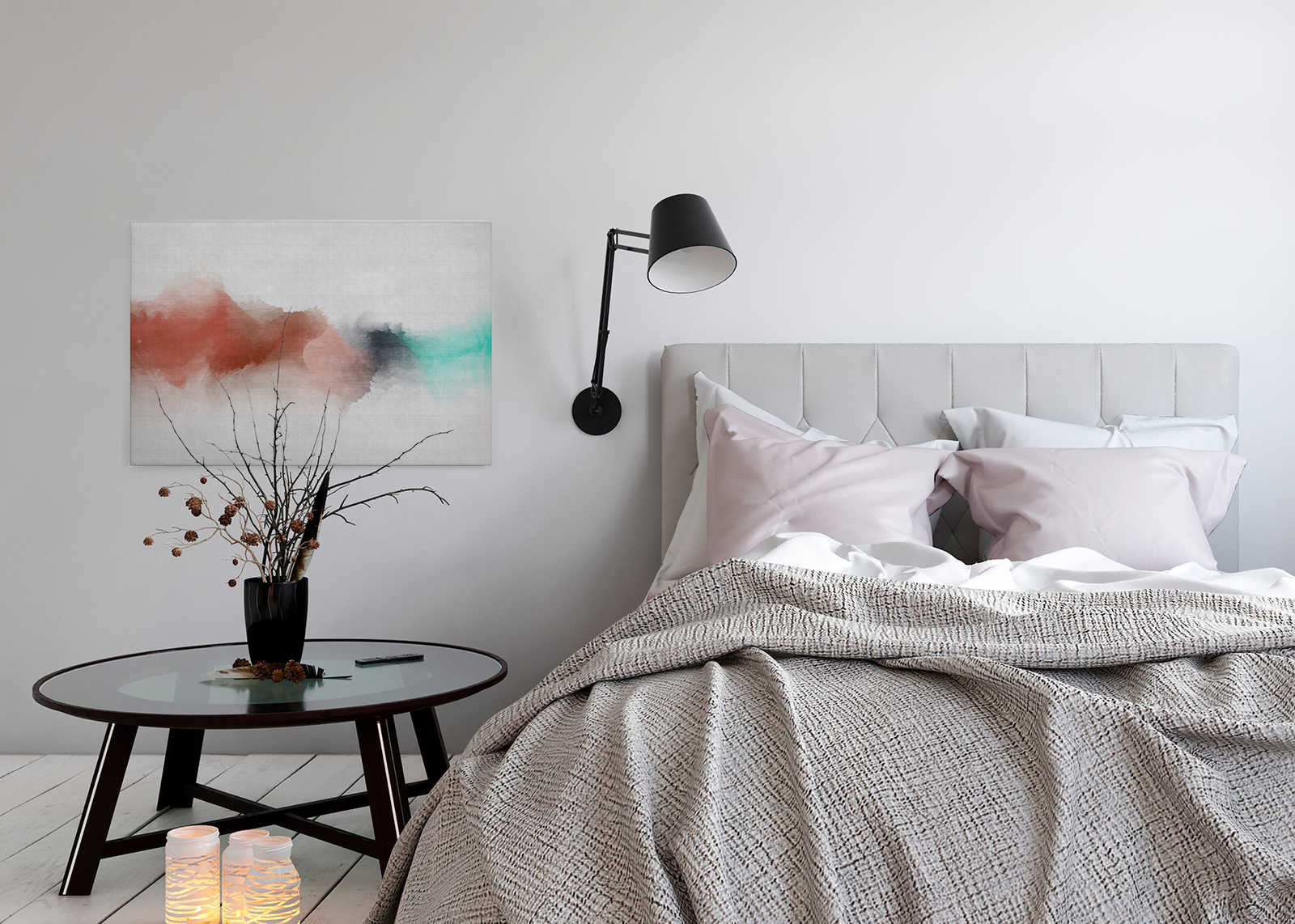             Daydream 2 - Leinwandbild in naturleinen Struktur mit Farbfleck im Aquarell Stil – 0,90 m x 0,60 m
        