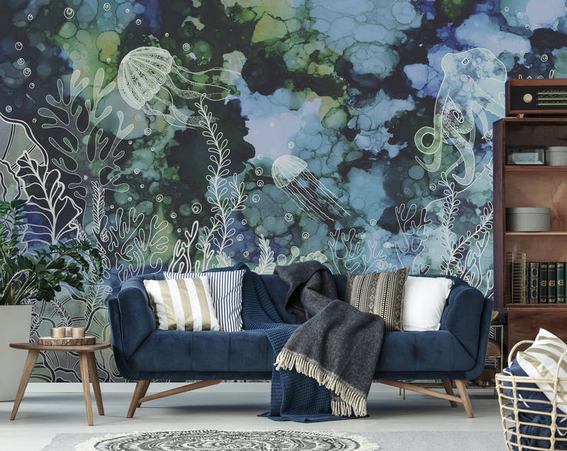             Fototapete mit Unterwasser Korallenriff in Acryl Farben
        