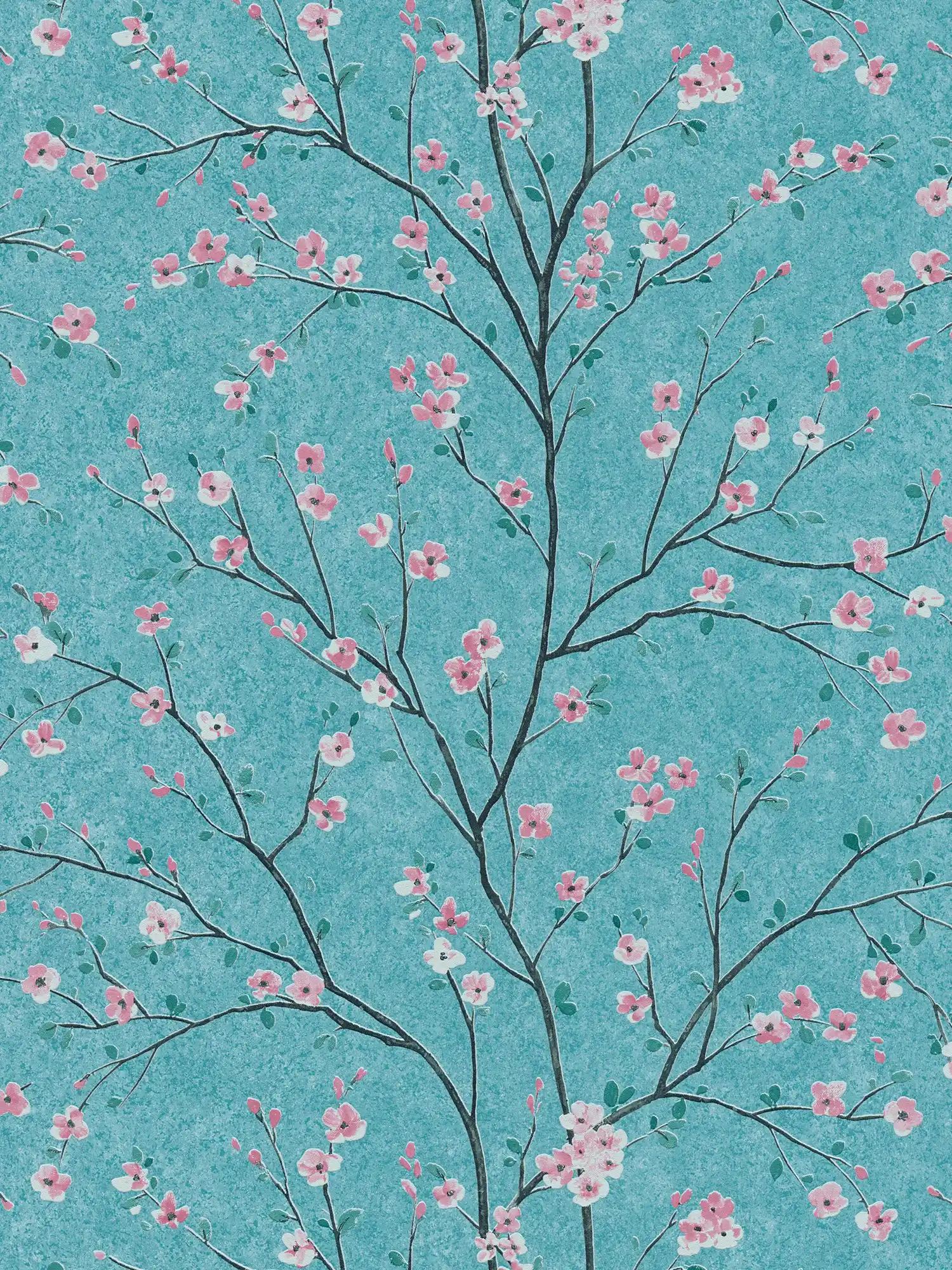             Japanse Kersenbloesem Behang - Blauw, Groen, Roze
        