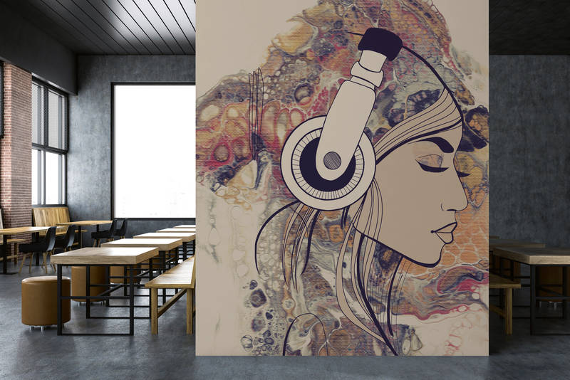 kunstwerk, kopfhörer, portrait, ohrenstöpsel, dekoration
