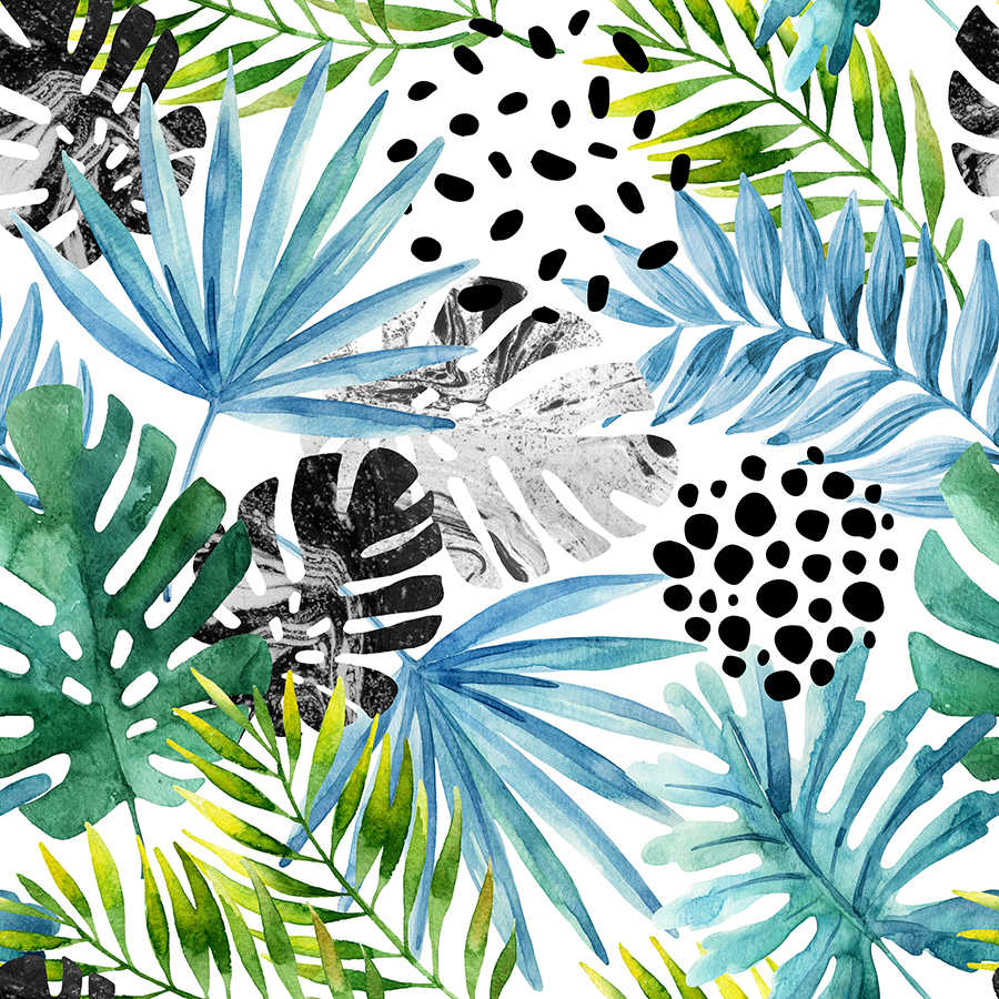 palmenblatt, tropisches muster, blaue blätter, schwarze punkte, botanischer druck