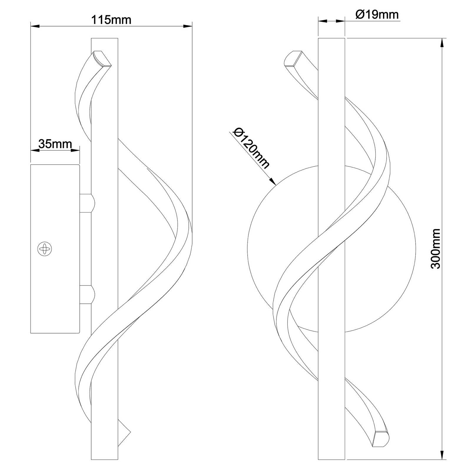 Moderne LED-Wandleuchte mit geschwungenem Design - Stilvolle Akzente für Wohnräume 12cm Breite x 30cm Höhe – Schwarz