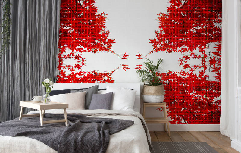             Natur Design Fototapete – Vliestapete mit roten Blättern in moderner Optik – Rot, Weiß
        