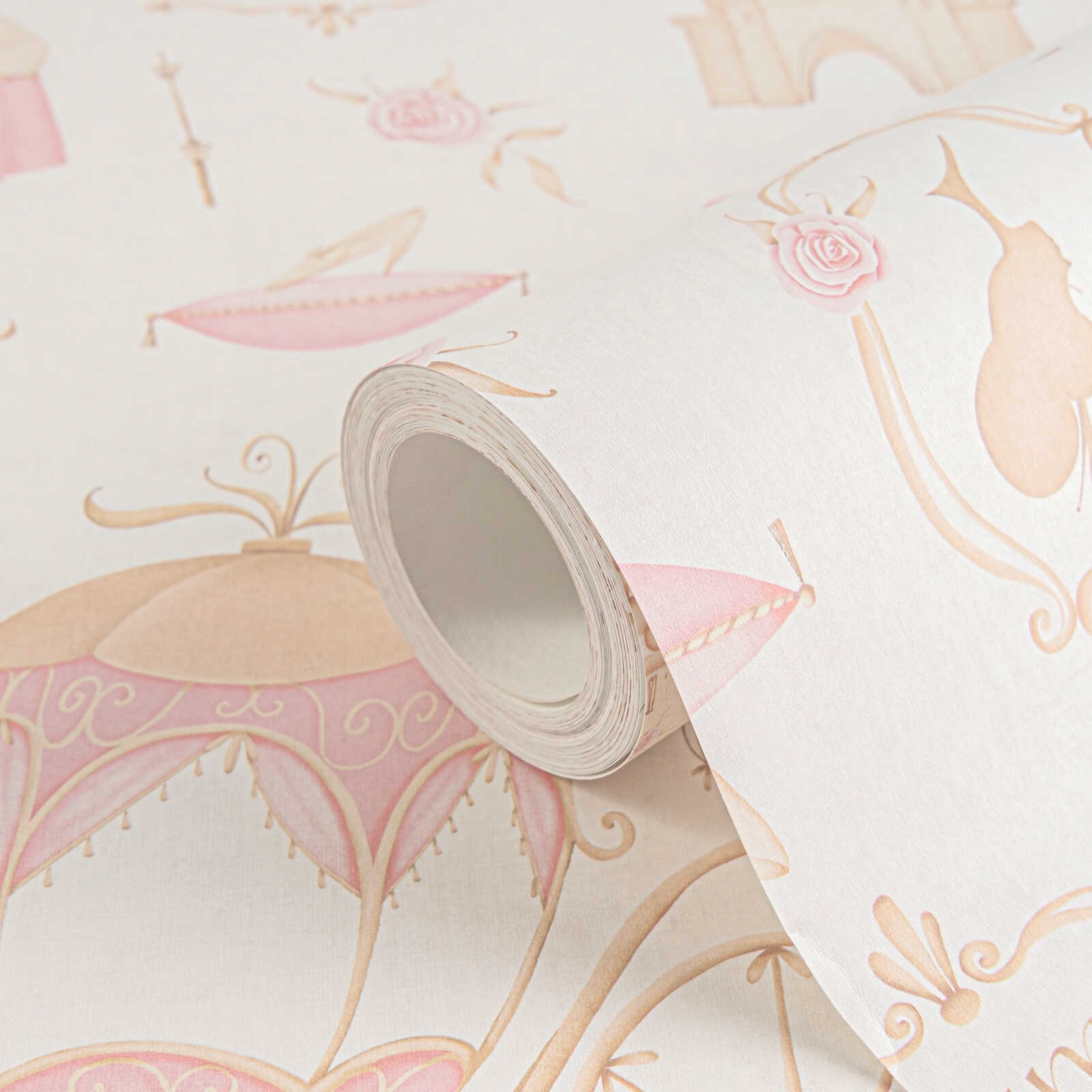             Kinderzimmer Vliestapete 'Once Upon a Time' - verspieltes Märchenmotiv für kleine Prinzessinnen – Beige, Creme, Rosa
        