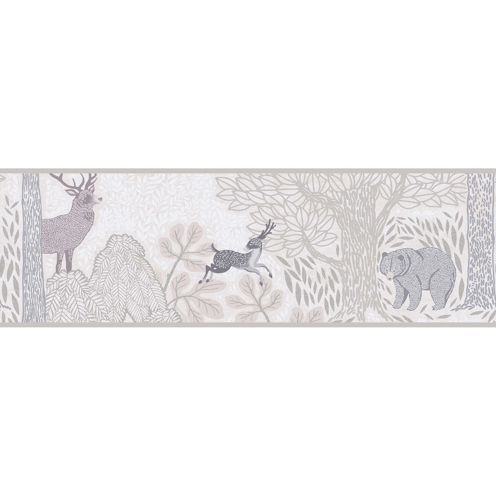         Wilde Waldtiere Bordüre – Natürliche Atmosphäre für das Kinderzimmer – Braun, Creme, Weiß
    