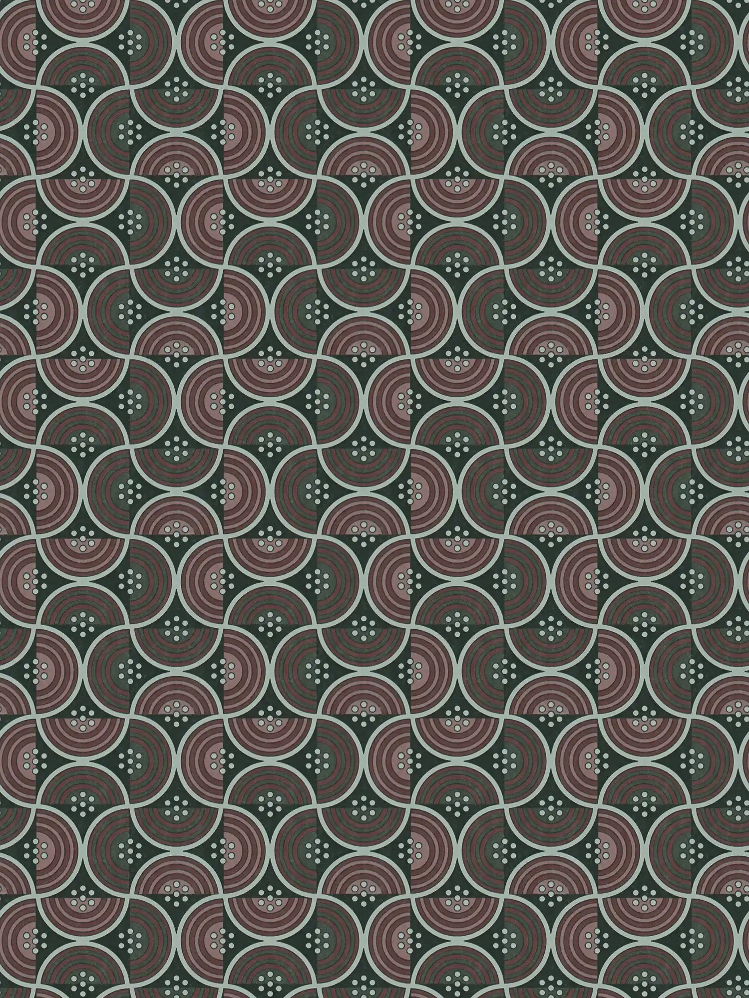 Vliestapete mit Punkten und Halbkreisen geometrisches Muster – Rot, Grün, Schwarz