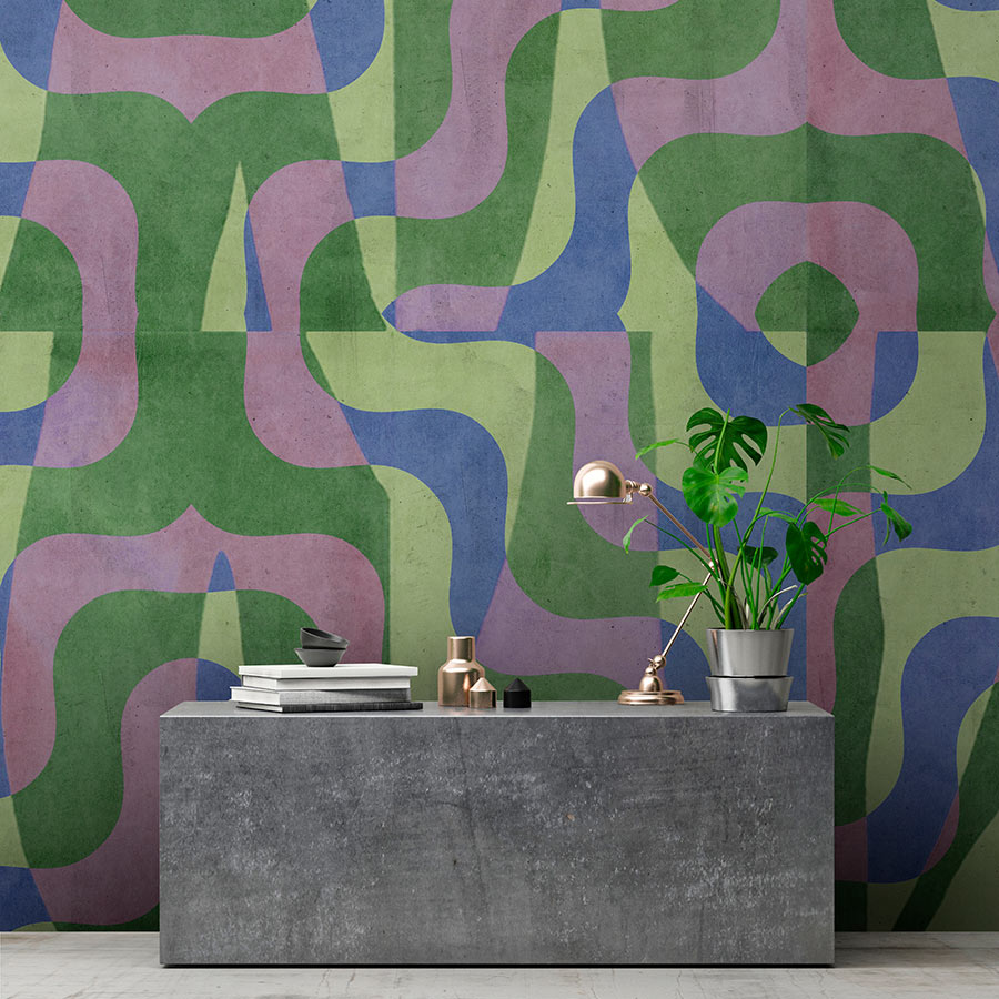 Photo wallpaper »viola« - Abstract retro pattern in front of concrete ...
