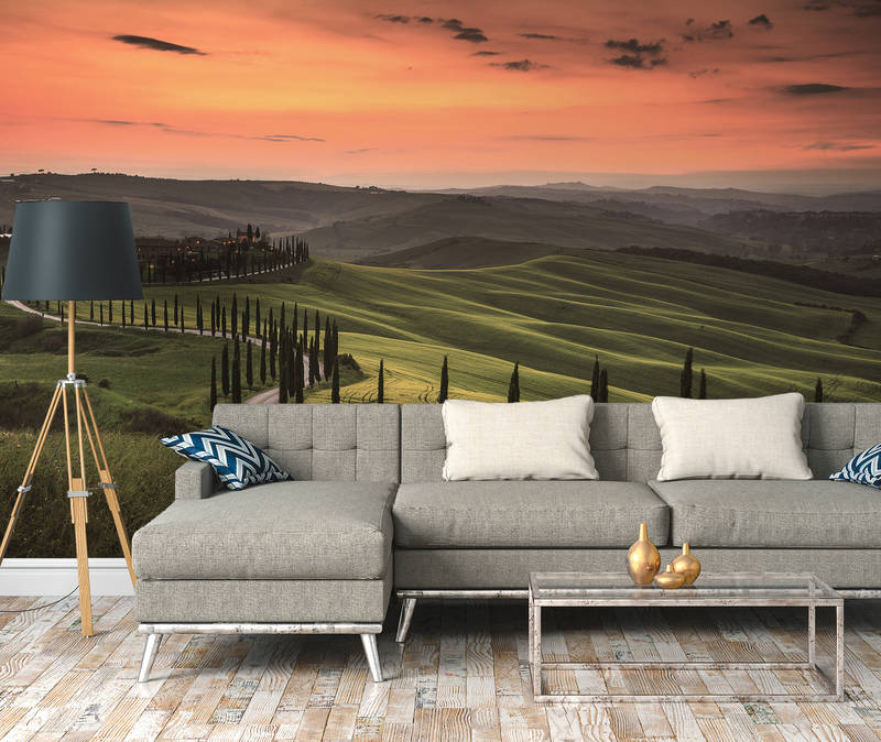             Toskanischen Landschaft in der Dämmerung – Grün, Orange
        