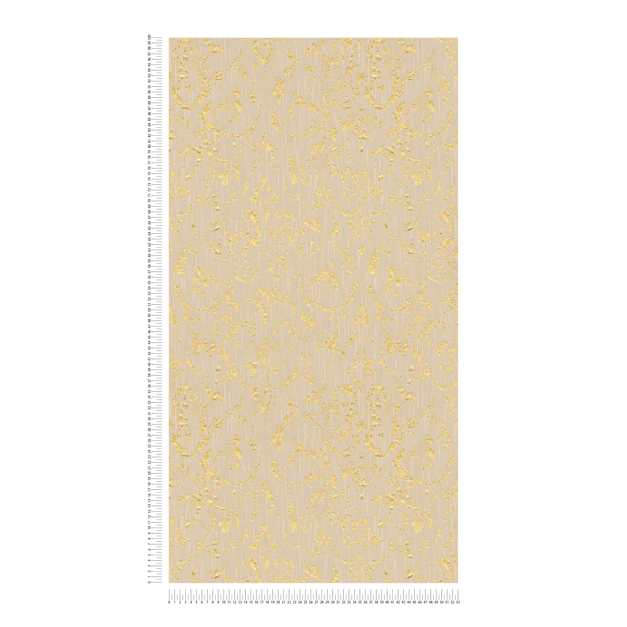 Ornamenttapete im Used-Look mit Metallic-Effekt – Beige, Gold