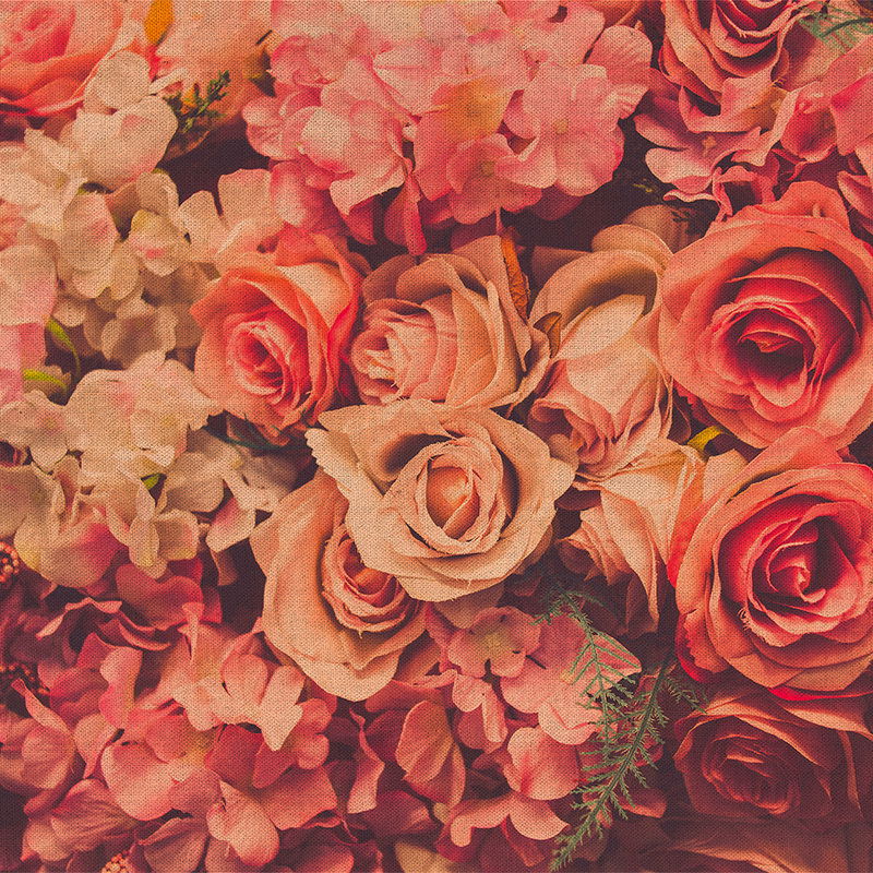        Romantisches Rosenmotiv in Leinenoptik – Rosa, Grün
    