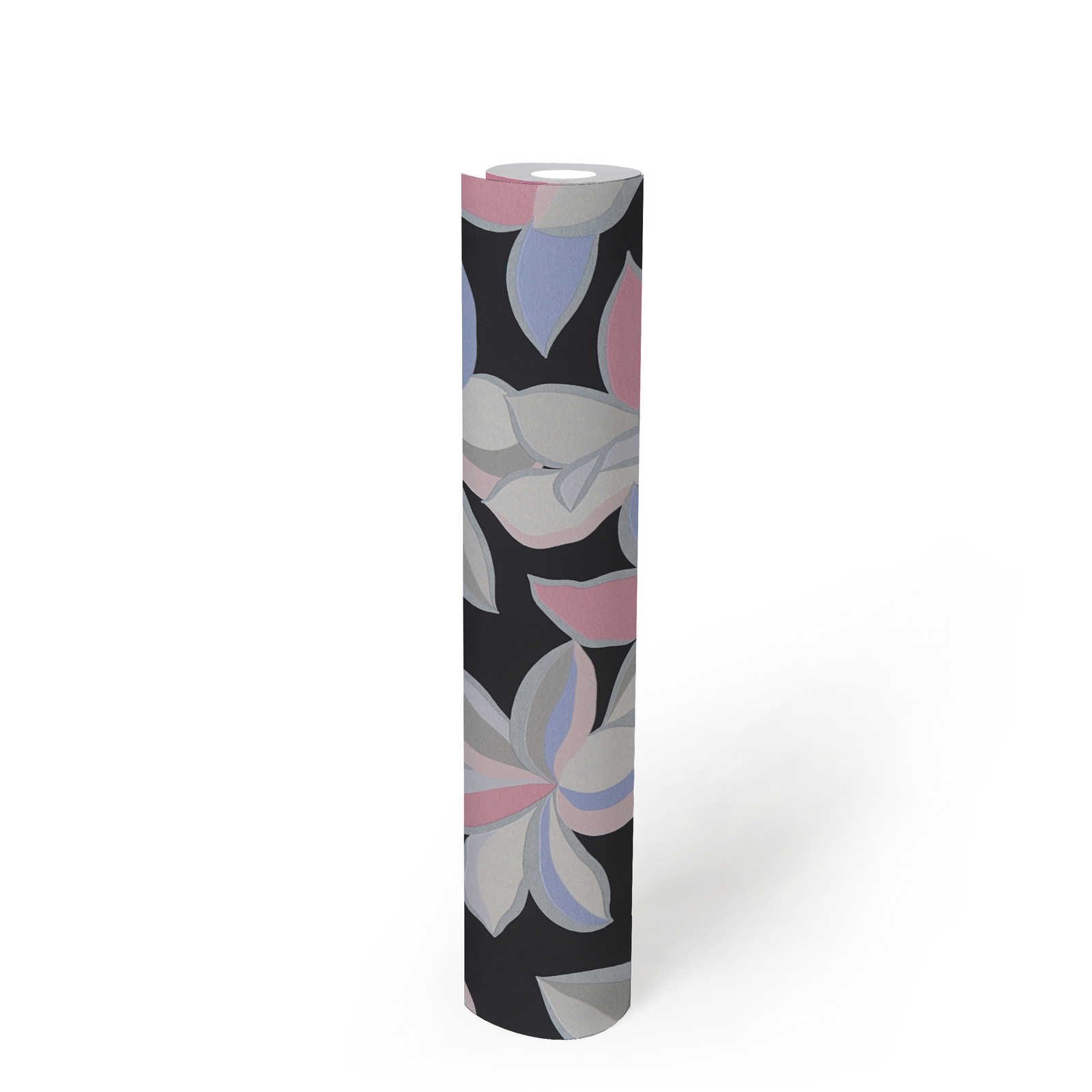 Floral pattern with glossy effect and fine texture - black, grey, pink