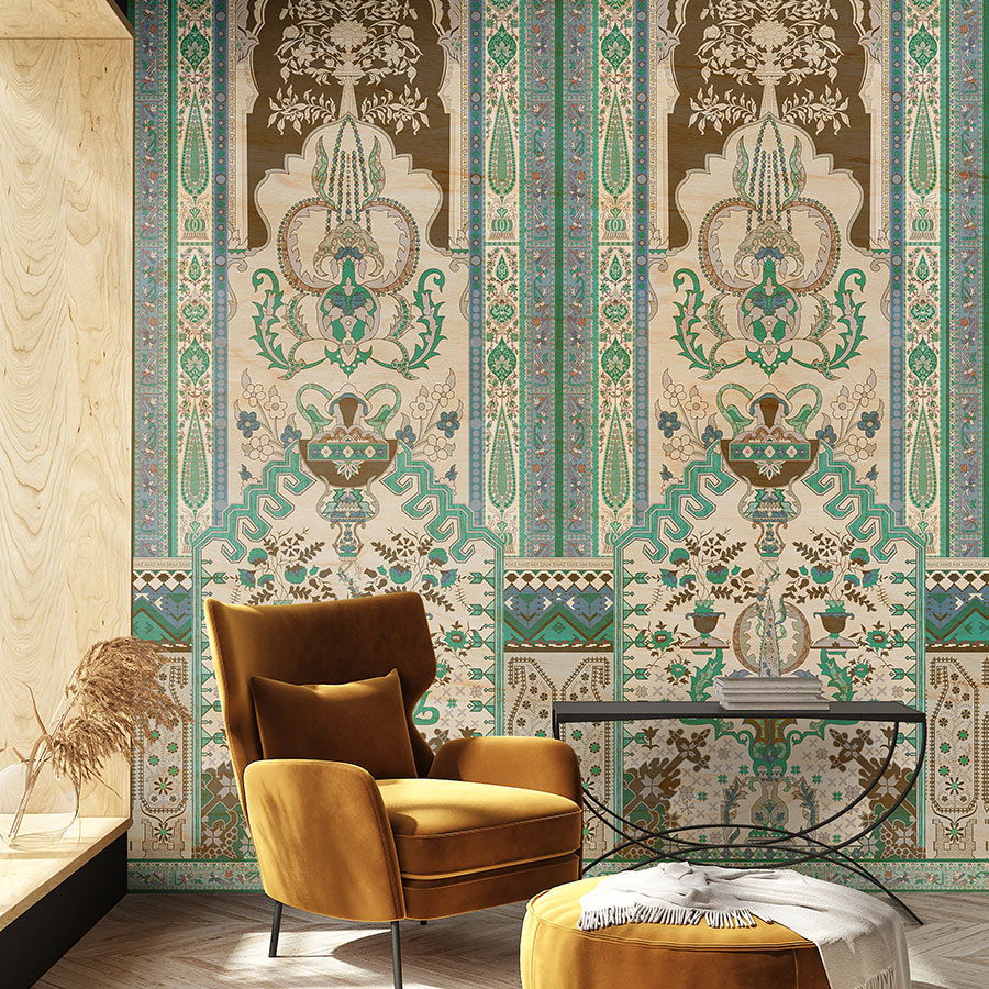         Wandschildering »tara« - Sierlambrisering met multiplexstructuur - Groen, beige | Gladde, licht glanzende premium vliesstof
    