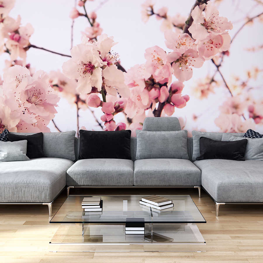 Sofa, Wohnzimmer, Sofa-Landschaft, Glas-Tisch, Blüten-Wandbild