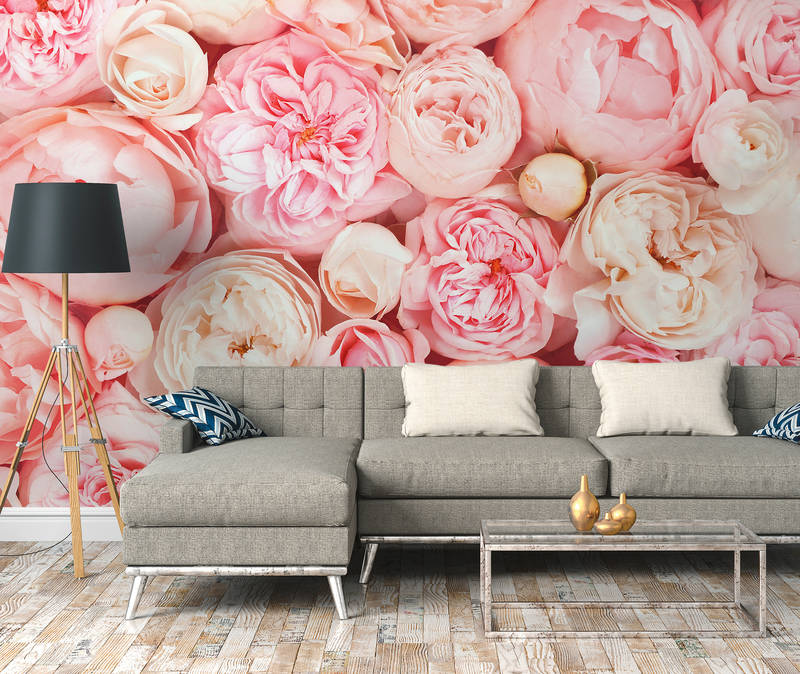             Fototapete mit Rosen Motiv – Rosa, Weiß, Creme
        